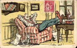 CPA Fantaisie Humour Enfin seul !