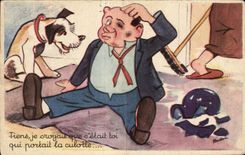 CPA Fantaisie Humour Tiens je croyais que c'etait toi qui portait la culotte Chein 