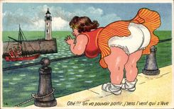 CPA Fantaisie Illustrateur Humour Femme forte ohe !!! on va pouvoir partir Bateau