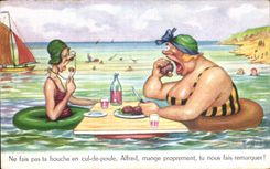 CPA Fantaisie Folklore Ne fais pas ta bouche en cul de poule Humour 