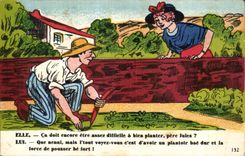 CPA Fantaisie Humour Illustrateur Elle Lui Jardinier 