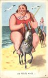 CPA Fantaisie Humour Femme forte les petits anes Donkey