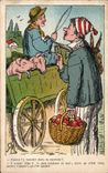 Humour - Illustration - J'peux t'y monter - cochon - pig - CPA 