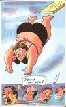 Humour - Illustration - bain - swimming - sauve qui peux - CPA 