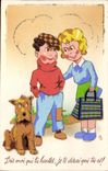 Fantaisie - Enfant - Illustration - Little boy with dog - chien (en relief) - CPA 
