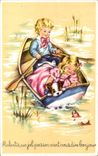 Fantasia - nino - ilustracion - canotaje de los ninos - perro - perro - CPA