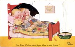 Fantasia - ninos - humor - ilustracion - que dios bendice nuestro hogar - CPA