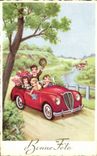 Fantasia - ninos - humor - ilustracion - buen festival - coche - CPA