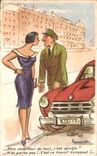 Humour - Illustration - Etre chauffeur de taxi c'est penible - CPA 