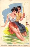 Humour - Illustration - la peche - fishing - CPA 