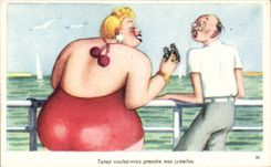 Humour - Illustration - Tenez voulez vous prenez les jumelles - CPA 