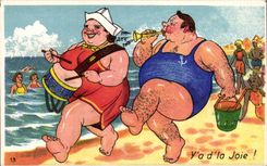 Humour - Illustration - swimming - bain - plage - beach - y'a d'la Joie - CPA 