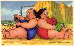 Humour - Illustration - swimming - bain - plage - beach - Fauches - Rien n'va plus - CPA 