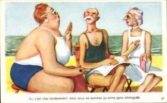 Humour - Illustration - swimming - bain - plage - beach - Ici c'est cher - CPA 
