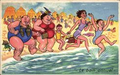 CPA Fantaisie Humour Femme Le bain annuel