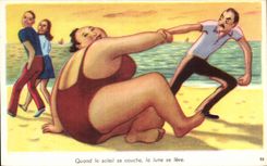 CPA Fantaisie Humour Femme forte Quand le soleil se couche la lune se leve