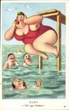 CPA Fantaisie Humour Femme forte Oubli o mes flotteurs