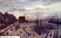 Entrada de CPA Treport del portuario (efecto de la noche)