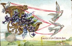 CPA Fantasy Doves Flowers