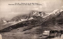 CPA Mont Blanc Chemin de fer Panorama de la chaine du Mont Blanc Vue de Bellevue Train