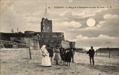 CPA Fouras the beach and the semaphore with the moonlight