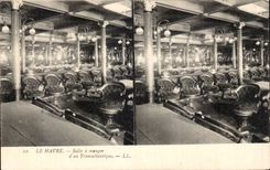 Le Havre - carrte estereoscopico - comedor de una silla de cubierta - - CPA