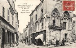 CPA Meulan the old church St Michel and the street Notre Dame