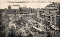 CPA Paris La place du Chatelet le pont au change et la conciergerie
