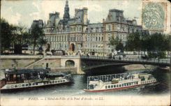 CPA Paris Hotel de ville et le pont d Arcade