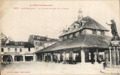 CPA Montrejeau Statue St Jean and the market