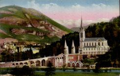 CPA Lourdes the basilica and the peak of Jer