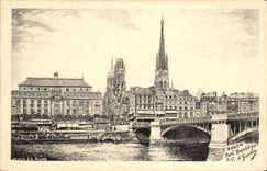 Rouen - Pen-and-ink drawing - Boieldieu Bridge - CPA