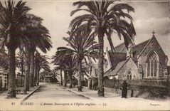 CPA Hyeres el anglicano de la avenida y de la iglesia de Beauregard de las palmeras