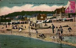 Le Havre - ilustracion - en la playa los ninos S divierte CPA