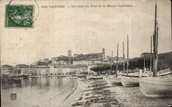 Cannes - a corner of the Port and the Mount Knight - CPA