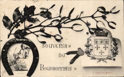 Bourbonnais - Souvenir - houx - holly - horse of iron - horseshoe - CPA