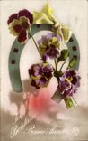 CPA Fantasy Flowers and horseshoe Happy New Year