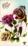 CPA Fantaisie Fleurs Roses Bonne annee