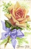 CPA Fantaisie Fleurs Rose Bonne fete