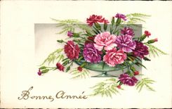 Fleurs Oeillet - Carnation - Bonne Annee - CPA 
