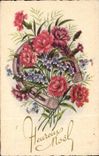 Fleurs Oeillet - Carnation - Heureux Noel Fer a cheval - CPA 