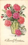 Fleurs Oeillet - Carnation - Bonne Annee - CPA 