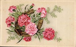 Fleurs Oeillet - Carnation Fer a cheval - CPA 