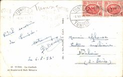 CPA Tunisia Tunis the kasbah and boulevard Bab Menara