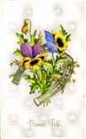 CPA Fantaisie Fleurs Bonne fete Fer a cheval