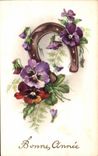 Fleurs Pensee - Pansy - Bonne Annee Fer a cheval - CPA 
