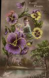 Fleurs Pensee - Pansy - Bonne Pensee - Garcon - little boy - CPA 