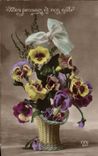 Fleurs Pensee - Pansy - Ces Pensees et mon Coeur - CPA 