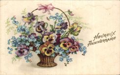 Fleurs Pensee - Pansy - Heureux Anniversaire - CPA 