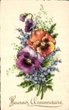 Fleurs Pensee - Pansy - Heureux Anniversaire - CPA 